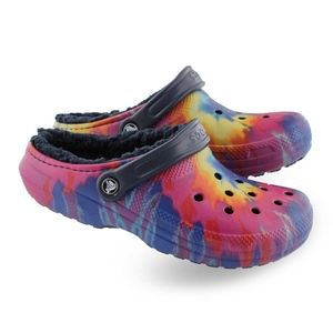 navy multi tie dye crocs